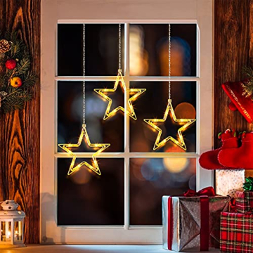 ELKTRY Weihnachtsdeko mit 3 Sterne, 30 LEDs Fensterdeko Stern Innen Batterie, Warmweiß Lichterkette Sterne Weihnachten Außen mit 4 Klebehaken für Fenster, Kinderzimmer, Weihnachten, Balkon, Garten - 7