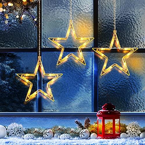 ELKTRY Weihnachtsdeko mit 3 Sterne, 30 LEDs Fensterdeko Stern Innen