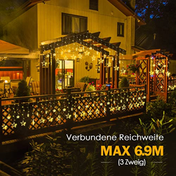 GYLEFY Lichterkette Sterne, 138 LEDs 2.3m Weihnachtslichterkette, Lichterkette Innen/Außen, Wasserdicht Weihnachtsbeleuchtung mit 12 Sterne und 8 Modi, Weihnachtsdeko Für Fenster, Balkon (Warmweiß) - 5