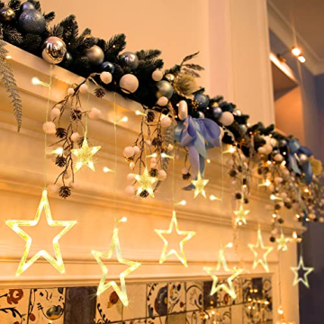 GYLEFY Lichterkette Sterne, 138 LEDs 2.3m Weihnachtslichterkette, Lichterkette Innen/Außen, Wasserdicht Weihnachtsbeleuchtung mit 12 Sterne und 8 Modi, Weihnachtsdeko Für Fenster, Balkon (Warmweiß) - 6