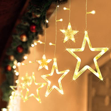 GYLEFY Lichterkette Sterne, 138 LEDs 2.3m Weihnachtslichterkette, Lichterkette Innen/Außen, Wasserdicht Weihnachtsbeleuchtung mit 12 Sterne und 8 Modi, Weihnachtsdeko Für Fenster, Balkon (Warmweiß) - 7
