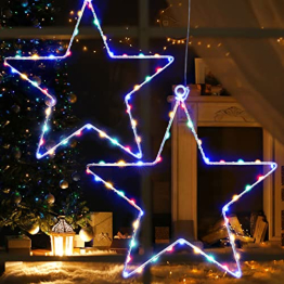 JIAPEI Leuchtstern Weihnachten, Weihnachtsdeko Fenster, Batteriebetriebene Dekorationen LED Lichterketten für Halloween Party Garten, Mehrfarbig 2er - 1