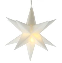 LED 3D Weihnachts Stern weiß zum hängen - 12 cm - Fenster Deko Leuchtstern mit Batterie und Timer - 1