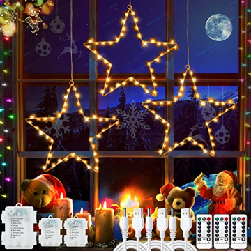 LED Sterne Weihnachtsbeleuchtung,3Pcs Leuchtstern Weihnachten Led Stern Weihnachtsdeko Fenster mit 45 Leds Batteriebetrieben Weihnachtsbeleuchtung für Party Weihnachtsdeko,Weihnachtsstern Beleuchtet - 1