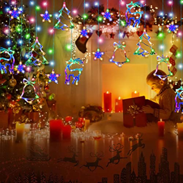 Lichtervorhang Weihnachten Fenster, Led Sterne Lichterkette für Weihnachtsdeko Fenster Lichterkette 8 Modi USB Weihnachtsbeleuchtung Innen & Außen Ip44 Wasserdicht für Weihnachtendeko,Fensterdeko - 5
