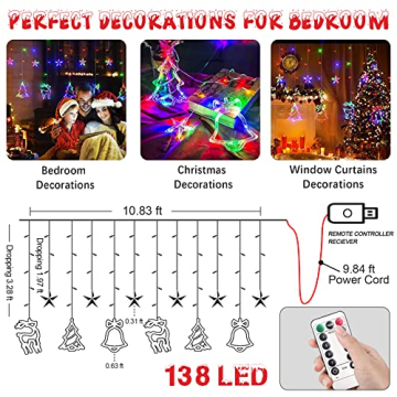 Lichtervorhang Weihnachten Fenster, Led Sterne Lichterkette für Weihnachtsdeko Fenster Lichterkette 8 Modi USB Weihnachtsbeleuchtung Innen & Außen Ip44 Wasserdicht für Weihnachtendeko,Fensterdeko - 7