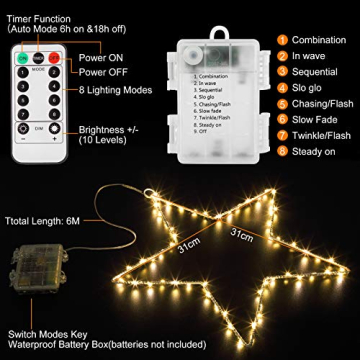 Litake LED Weihnachtsstern Beleuchtung, 6M 60 LED Jeder Stern Weihnachtslichter Stern Fensterdeko Weihnachtsdeko Batteriebetrieben Timer Warmweißen (3 Stk) - 5