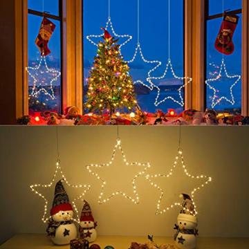 Litake LED Weihnachtsstern Beleuchtung, 6M 60 LED Jeder Stern Weihnachtslichter Stern Fensterdeko Weihnachtsdeko Batteriebetrieben Timer Warmweißen (3 Stk) - 8