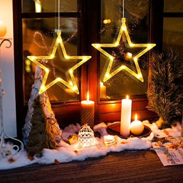 Qedertek LED Sterne Weihnachtsbeleuchtung, 10 LED Lichtervorhang Warmweiß Batteriebetriebene mit Saugnäpfe, Timer, Fenster Lichterkette Innen für Weihnachten Deko, Balkon, Party, Hochzeit (2 Stück) - 5