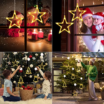 Qedertek LED Sterne Weihnachtsbeleuchtung, 10 LED Lichtervorhang Warmweiß Batteriebetriebene mit Saugnäpfe, Timer, Fenster Lichterkette Innen für Weihnachten Deko, Balkon, Party, Hochzeit (2 Stück) - 7