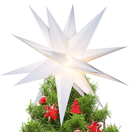 Qijieda 3D Weihnachtsstern Außen Batterie mit Timer - 58cm led Weihnachtsstern Beleuchtet, Leuchtstern Stern Zum Dekorieren von Innenhof, Balkon Und Garten (White, 45cm) - 1
