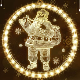 Weihnachten Dekorative Fenster Licht Warmweiß Hängende Weihnachtsbeleuchtung 3D Weihnachtsmann Hintergrund Weihnachtsdeko Lichter für Innen Weihnachtsfeier Party Terrasse Christmas Decoration - 1
