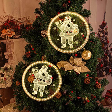 Weihnachten Dekorative Fenster Licht Warmweiß Hängende Weihnachtsbeleuchtung 3D Weihnachtsmann Hintergrund Weihnachtsdeko Lichter für Innen Weihnachtsfeier Party Terrasse Christmas Decoration - 7