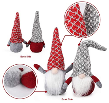 Agoer Weihnachten Deko Wichtel 30cm Hoch x 2, Schwedischen Weihnachtsmann Santa Tomte Gnom Rot grau - Schwedische Wichtel Skandinavischer Zwerg Geschenke für Festliche Ostern Weihnachten - 5