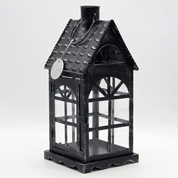 Dekovita 35cm Metall-Laterne Lichthaus - Gartenlaterne mit Glas-Scheiben - Windlicht Haus Deko-Laterne - 2