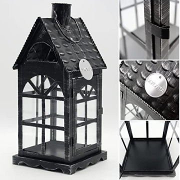 Dekovita 35cm Metall-Laterne Lichthaus - Gartenlaterne mit Glas-Scheiben - Windlicht Haus Deko-Laterne - 3