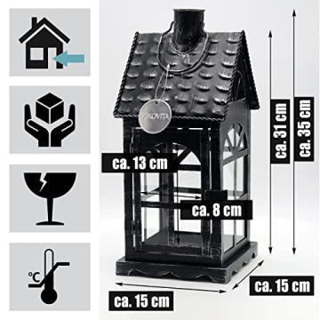 Dekovita 35cm Metall-Laterne Lichthaus - Gartenlaterne mit Glas-Scheiben - Windlicht Haus Deko-Laterne - 4