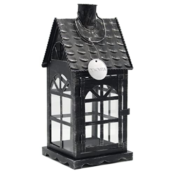 Dekovita 35cm Metall-Laterne Lichthaus - Gartenlaterne mit Glas-Scheiben - Windlicht Haus Deko-Laterne - 1