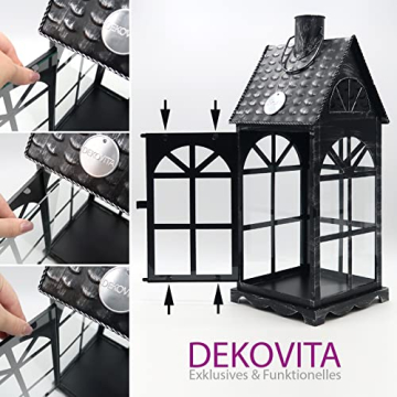 Dekovita 35cm Metall-Laterne Lichthaus - Gartenlaterne mit Glas-Scheiben - Windlicht Haus Deko-Laterne - 5
