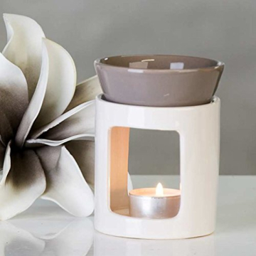 Duftlampe Aromabrenner DUO aus Keramik · weiß/grau Höhe 11 cm · Ø 8,5 cm - 1