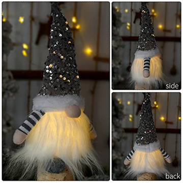 FONDUO 3 Stück Weihnachten Wichtel mit Licht Weihnachtsdeko Weihnachtszwerg Plüsch H30cm Weihnachtspailletten mit LED Weihnachten Figur Herbsternte GNOME (3 Stück-Bunt) - 5