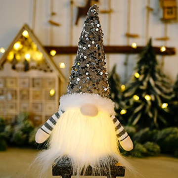 FONDUO 3 Stück Weihnachten Wichtel mit Licht Weihnachtsdeko Weihnachtszwerg Plüsch H30cm Weihnachtspailletten mit LED Weihnachten Figur Herbsternte GNOME (3 Stück-Bunt) - 7