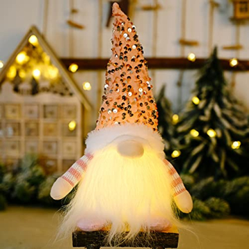 FONDUO 3 Stück Weihnachten Wichtel mit Licht Weihnachtsdeko Weihnachtszwerg Plüsch H30cm Weihnachtspailletten mit LED Weihnachten Figur Herbsternte GNOME (3 Stück-Bunt) - 8