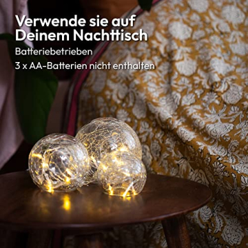 Gadgy® Glaskugel | Set 3 Stück Led Kugel | Tischdeko Herbst | Weihnachtsdeko Innen | Fensterbank Deko | Deko Licht Leuchtkugel Innen Batteriebetrieben | Deko Kugeln | Led Dekoleuchte | Tisch Deko - 3