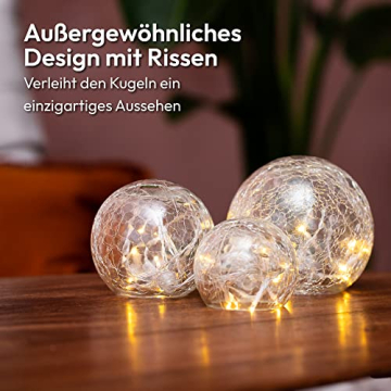 Gadgy® Glaskugel | Set 3 Stück Led Kugel | Tischdeko Herbst | Weihnachtsdeko Innen | Fensterbank Deko | Deko Licht Leuchtkugel Innen Batteriebetrieben | Deko Kugeln | Led Dekoleuchte | Tisch Deko - 6