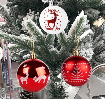 Homewit Weihnachtskugeln, 30 Stücke 6CM Kunststoff Christbaumkugeln Weihnachtsdeko mit Weihnachtsbaumschmuck Traditionelles Thema Rot Weiß, Weihnachtsbaum Bälle Dekorationen für Weihnachten - 5