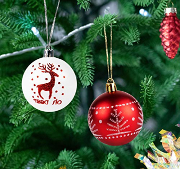 Homewit Weihnachtskugeln, 30 Stücke 6CM Kunststoff Christbaumkugeln Weihnachtsdeko mit Weihnachtsbaumschmuck Traditionelles Thema Rot Weiß, Weihnachtsbaum Bälle Dekorationen für Weihnachten - 6