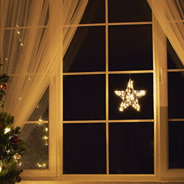 NCC-Licht LED Weihnachten Fensterdeko Glühwürmchen Stern Silber Warmweiß für 3 x AA Batterie - 6