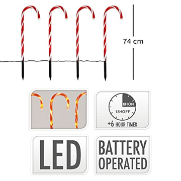 ToCi 5er-Set LED Zuckerstange Leuchtstab 74 cm | Lichterkette mit 40 LEDs | Batteriebetrieben Außenbeleuchtung Outdoor Indoor Weihnachtsdekoration - 2