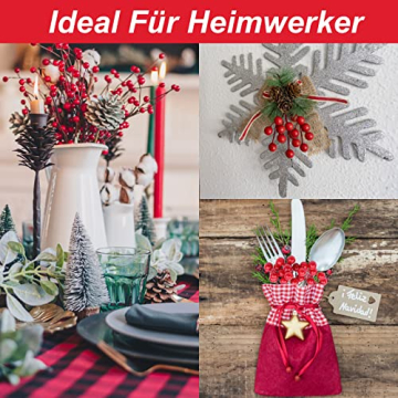 VEGCOO Rote Beeren Deko, 210 Stück Weihnachten Künstliche Tannenzweige 10mm für Christbaumschmuck/Adventskranz Künstlich/Weihnachtsblume, Herbst Dekoration Hagebutten Deko für Geschenkbox/DIY Crafts - 7