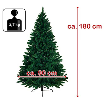 BB Sport Christbaum Weihnachtsbaum 180 cm Dunkelgrün PVC Tannenbaum Künstlich Standfuß Klappsystem - 7
