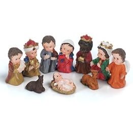 Belle Vous Weihnachtskrippe Set aus Kunstharz mit 10 Krippe Figuren - Festliches Weihnachtskrippen Figuren Set - Krippe Weihnachten Figuren für den Innenbereich, Kirche oder Schule - 1
