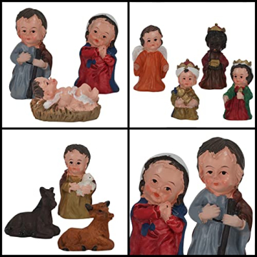 Belle Vous Weihnachtskrippe Set aus Kunstharz mit 10 Krippe Figuren - Festliches Weihnachtskrippen Figuren Set - Krippe Weihnachten Figuren für den Innenbereich, Kirche oder Schule - 4