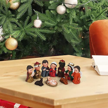 Belle Vous Weihnachtskrippe Set aus Kunstharz mit 10 Krippe Figuren - Festliches Weihnachtskrippen Figuren Set - Krippe Weihnachten Figuren für den Innenbereich, Kirche oder Schule - 6