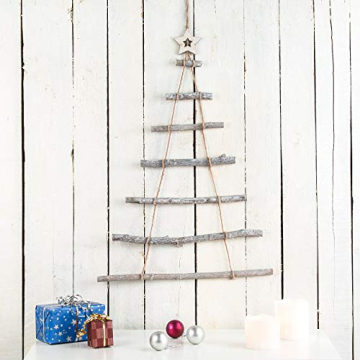 Britesta Weihnachtsdeko: 2 Deko-Holzleitern in Weihnachtsbaum-Form zum Aufhängen, 48 x 78 cm (Holzstrickleiter Weihnachtsbaum, Weihnachtsbaum Leiter Deko, Lichterketten) - 3