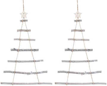 Britesta Weihnachtsdeko: 2 Deko-Holzleitern in Weihnachtsbaum-Form zum Aufhängen, 48 x 78 cm (Holzstrickleiter Weihnachtsbaum, Weihnachtsbaum Leiter Deko, Lichterketten) - 1