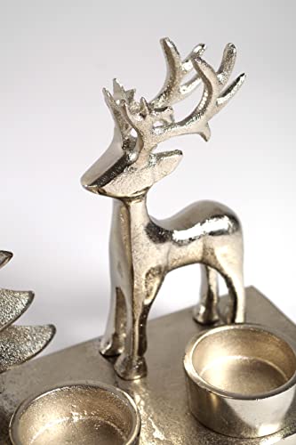 Kobolo Kerzenhalter Teelichthalter -Weihnachtsbaum+Rentiere- Metall - Silber - 33x10x18 cm - 3