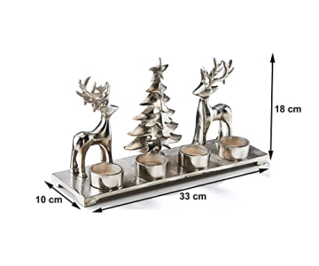 Kobolo Kerzenhalter Teelichthalter -Weihnachtsbaum+Rentiere- Metall - Silber - 33x10x18 cm - 6