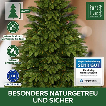 Premium Weihnachtsbaum künstlich 220cm TESTSIEGER - Naturgetreue Spritzguss Elemente, Made in EU - Künstlicher Weihnachtsbaum mit Holzständer und Aufbewahrungstasche –Tannenbaum künstlich Pure Living - 2