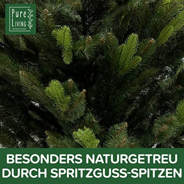 Premium Weihnachtsbaum künstlich 220cm TESTSIEGER - Naturgetreue Spritzguss Elemente, Made in EU - Künstlicher Weihnachtsbaum mit Holzständer und Aufbewahrungstasche –Tannenbaum künstlich Pure Living - 3