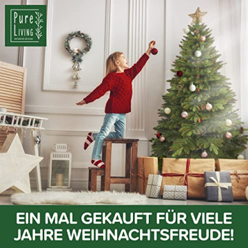 Premium Weihnachtsbaum künstlich 220cm TESTSIEGER - Naturgetreue Spritzguss Elemente, Made in EU - Künstlicher Weihnachtsbaum mit Holzständer und Aufbewahrungstasche –Tannenbaum künstlich Pure Living - 5