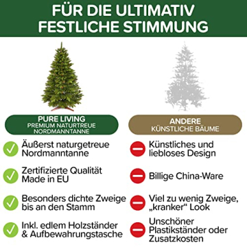 Premium Weihnachtsbaum künstlich 220cm TESTSIEGER - Naturgetreue Spritzguss Elemente, Made in EU - Künstlicher Weihnachtsbaum mit Holzständer und Aufbewahrungstasche –Tannenbaum künstlich Pure Living - 6