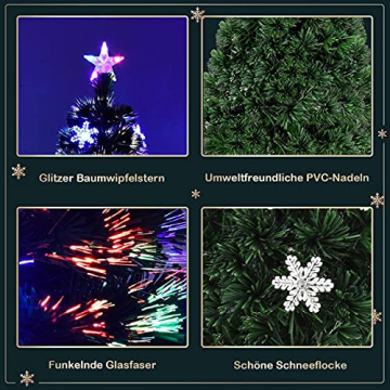 RELAX4LIFE LED-Weihnachtsbaum, Künstlicher Christbaum mit Schneeflocke & Sternspitze, Kunstbaum mit Farbiger Glasfaser, inkl. Metallständer, Tannenbaum für Büro Geschäften Zuhause, PVC grün (210 cm) - 6