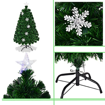 RELAX4LIFE LED-Weihnachtsbaum, Künstlicher Christbaum mit Schneeflocke & Sternspitze, Kunstbaum mit Farbiger Glasfaser, inkl. Metallständer, Tannenbaum für Büro Geschäften Zuhause, PVC grün (210 cm) - 7