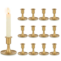 Romadedi Kerzenständer Kerzenhalter Gold Stabkerzen - 12er Set Kerzen Ständer Metall Klein für Eisen Vintage Retro für Hochzeit Thanksgiving Weihnachten Deko Advent Tischdeko - 1