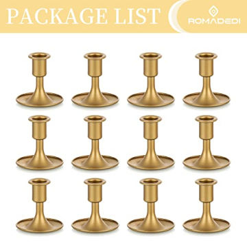 Romadedi Kerzenständer Kerzenhalter Gold Stabkerzen - 12er Set Kerzen Ständer Metall Klein für Eisen Vintage Retro für Hochzeit Thanksgiving Weihnachten Deko Advent Tischdeko - 7